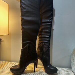 Black High Heel Leather Boots